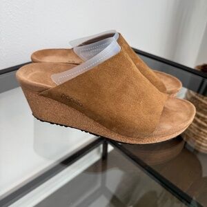 PAPILLIO Birkenstock Tan Suede Wedge Mule Slides Size L9/M7 EU40